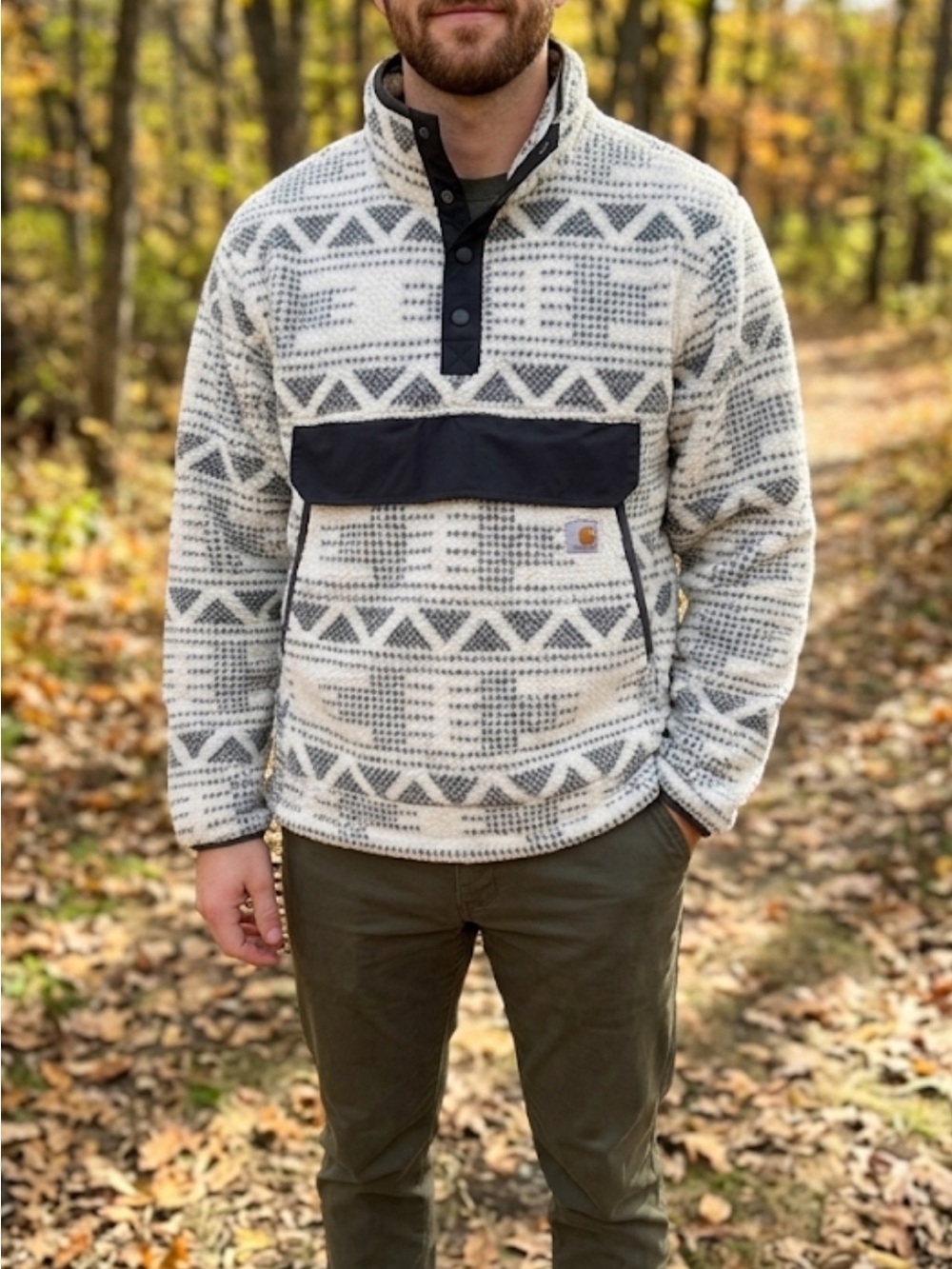 Carhartt Men’s White & Gray Geometric Sherpa Pullover